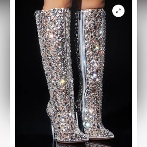 AZALEA WANG HONEY EMBELLISHED PVC CHUNKY BOOT IN SILVER - 8